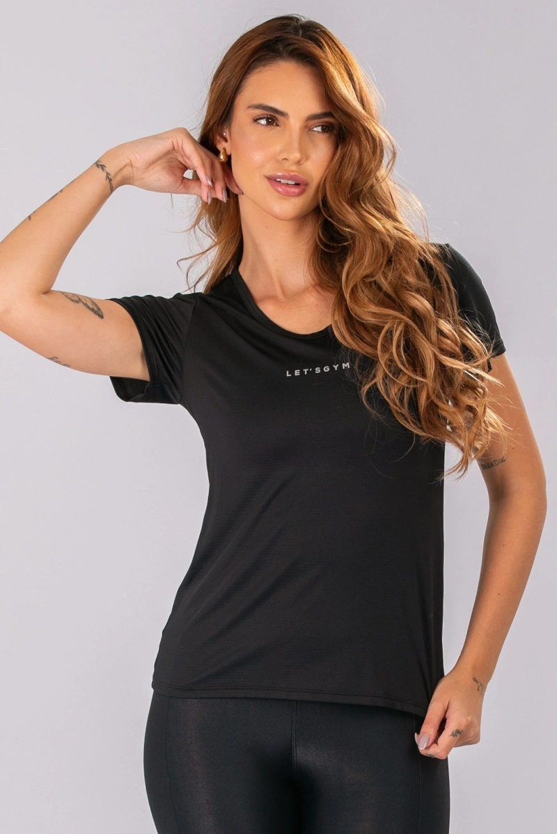 Lets Gym - Basic Black Short-Sleeved Shirt - 3365PT