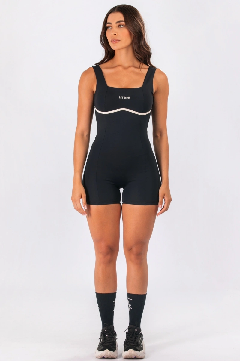 Lets Gym - Black Romper Court - 3373PT