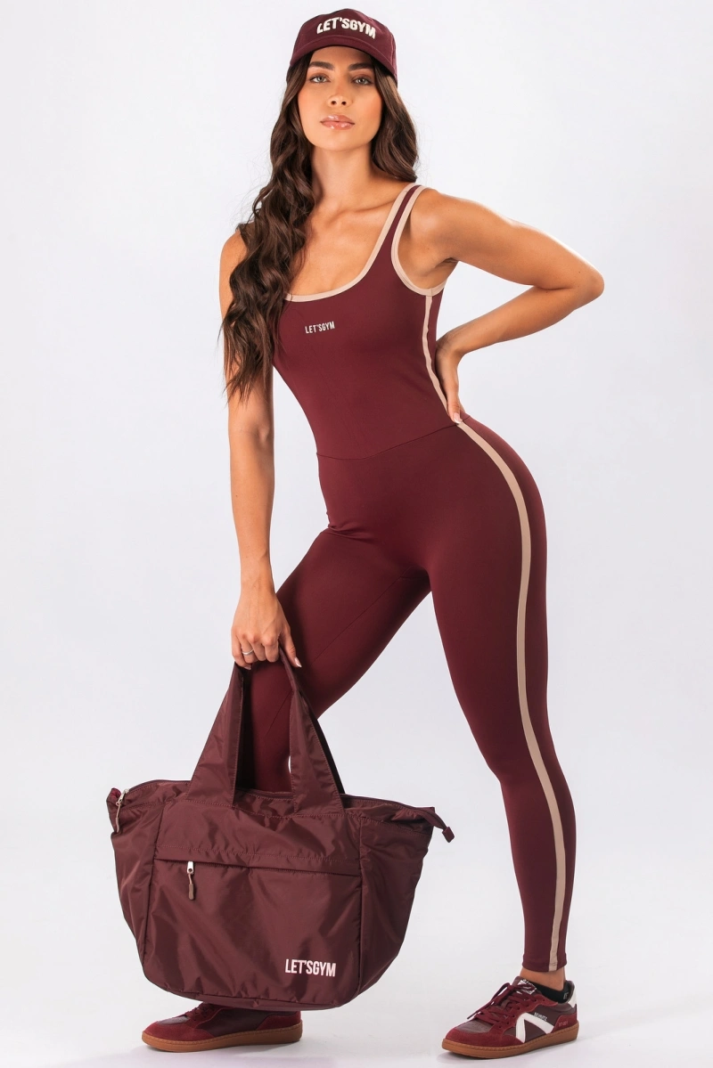 Lets Gym - Jumpsuit Clean Line Burgundy - 3383BG
