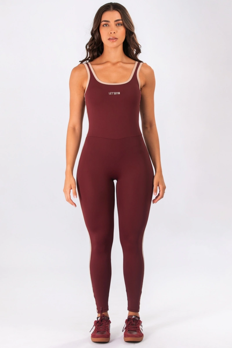Lets Gym - Jumpsuit Clean Line Burgundy - 3383BG