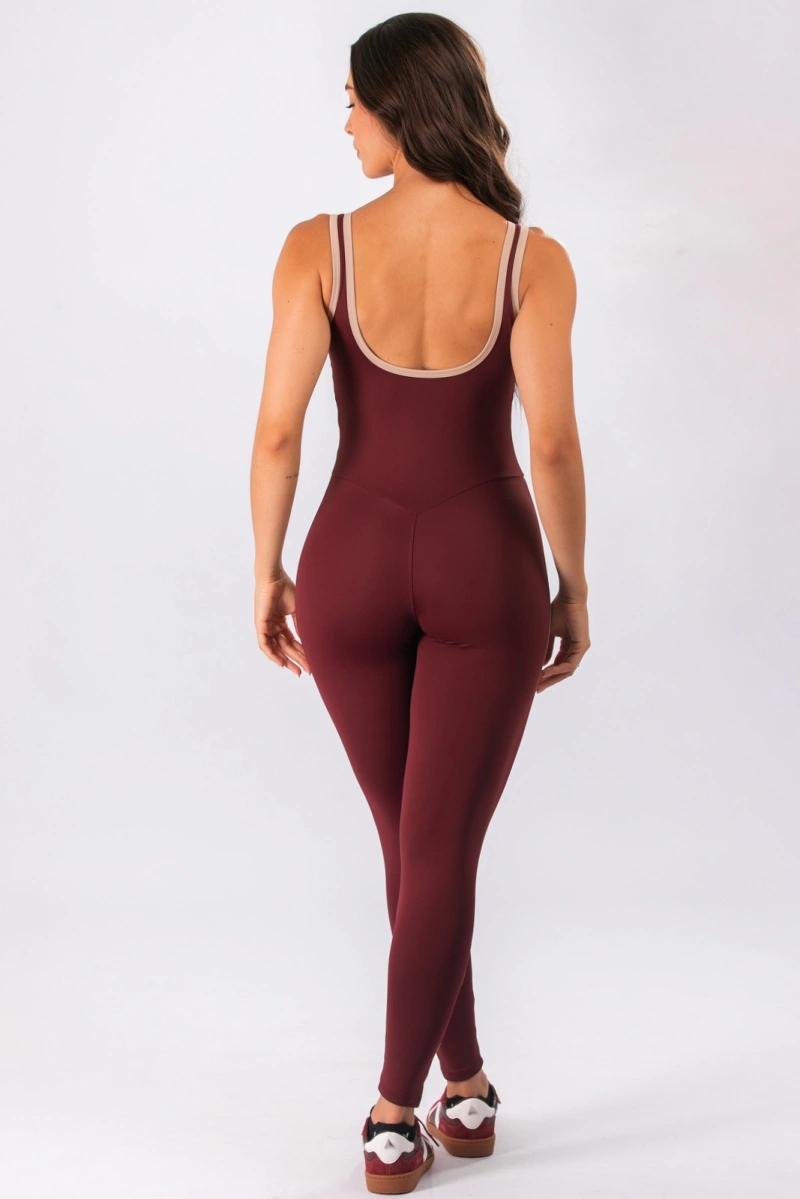 Lets Gym - Jumpsuit Clean Line Burgundy - 3383BG