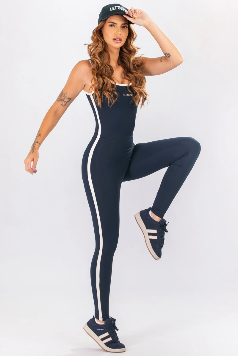 Lets Gym - Macacao Clean Line Navy Blue - 3383NB
