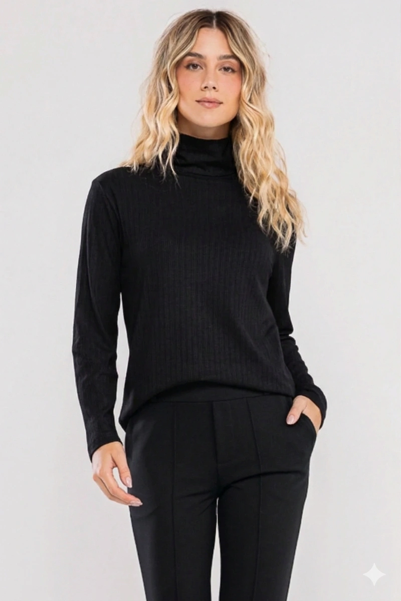 Hidrogênio - Square Blouse, Medium Length, Long, High Neck, Black - 20757001