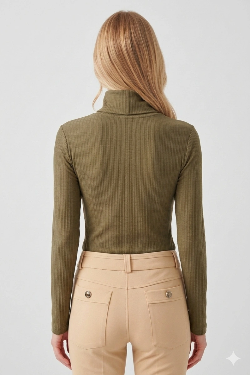 Hidrogênio - Square blouse, medium length, long, high neck, green. - 20757009