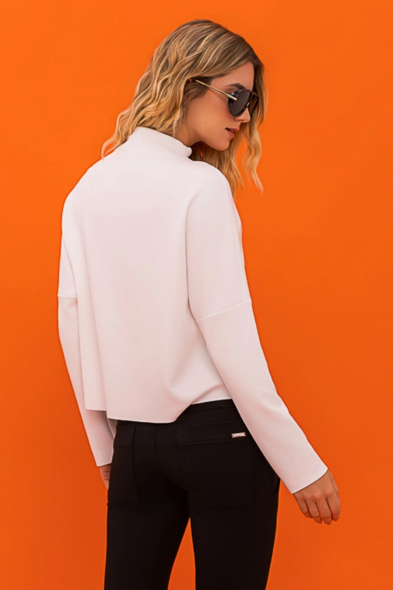 Hidrogênio - Long sleeve blouse with a raw-neck, off-white - 20765018