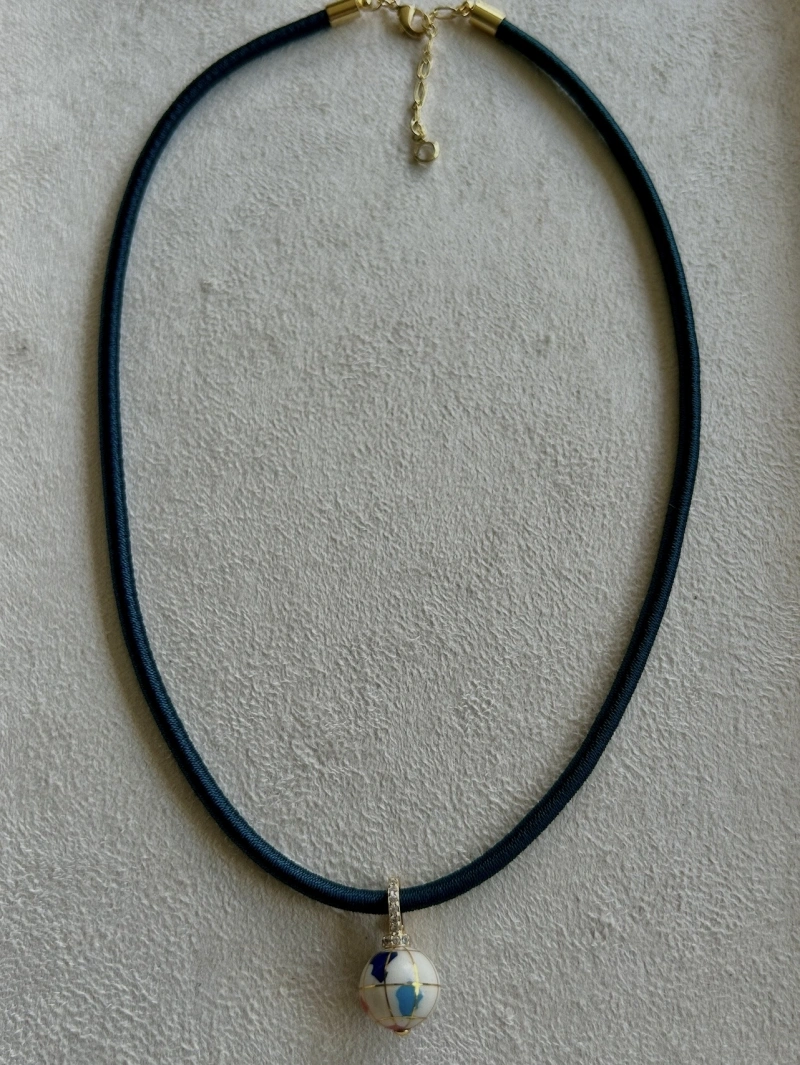 Mikabe - Colar Fio Encapado Cetim Azul Mundinho - MK2130