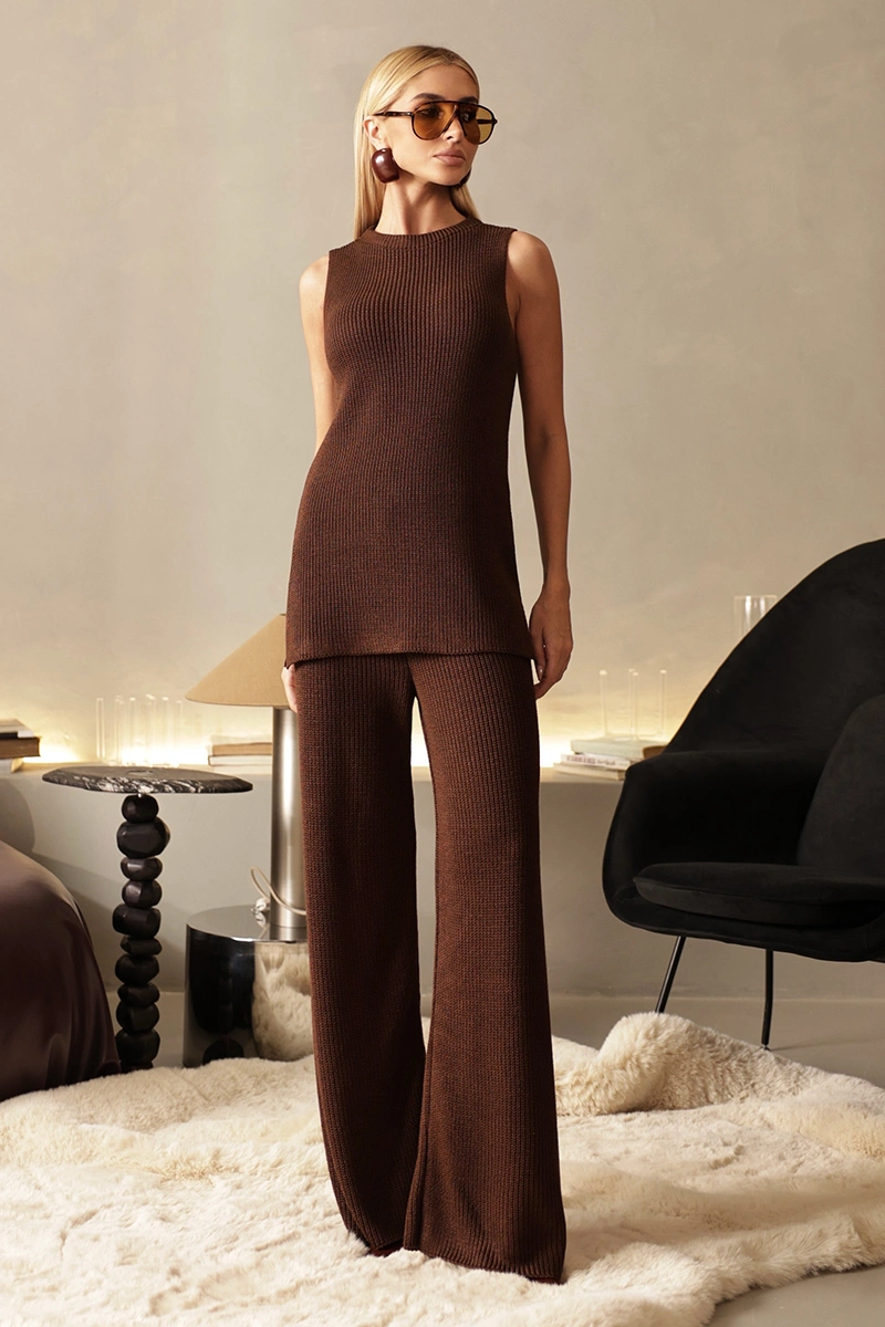 Dot Clothing - Set Dot Clothing Isabel Knit Shirt and Pants Brown - T199MARROM