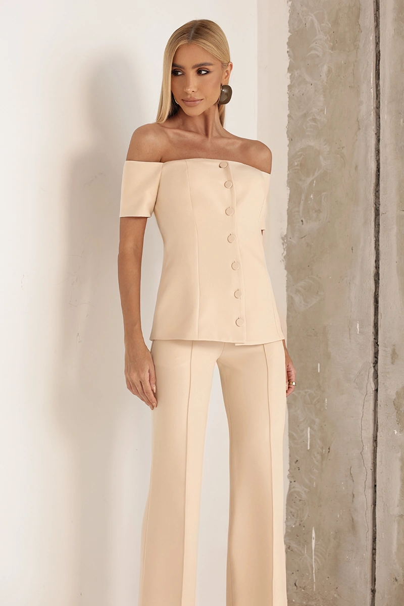 Dot Clothing - Conjunto Dot Clothing Calça e Blusa Ombro a Ombro Areia - 2916AMAR