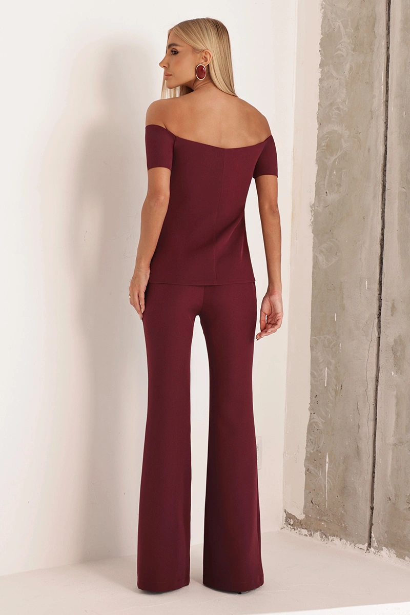 Dot Clothing - Set Dot Clothing Pants and Shirt Off-the-Shoulder Wine - 2916VERM