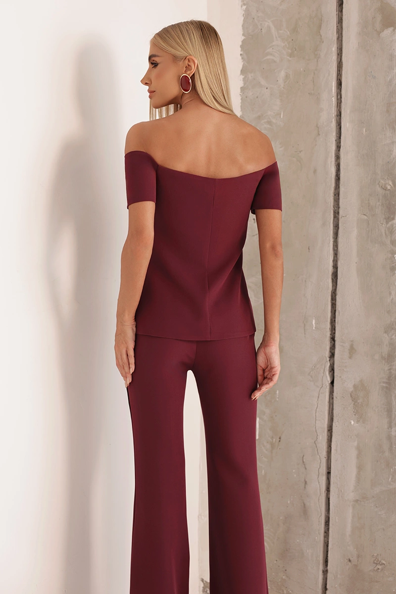 Dot Clothing - Set Dot Clothing Pants and Shirt Off-the-Shoulder Wine - 2916VERM