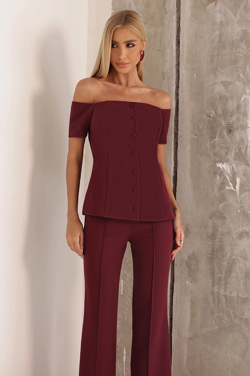 Dot Clothing - Conjunto Dot Clothing Calça e Blusa Ombro a Ombro Vinho - 2916VERM