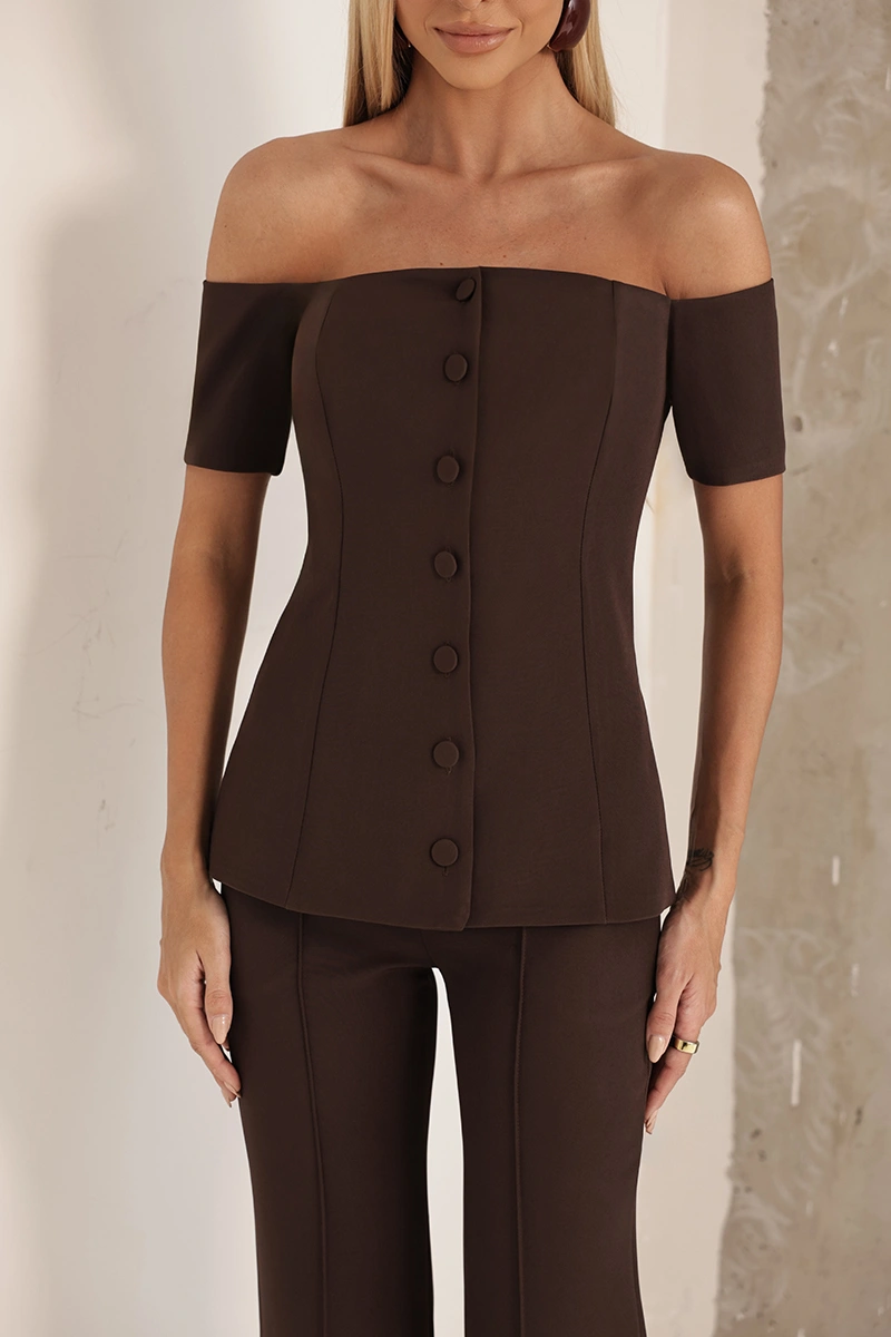 Dot Clothing - Set Dot Clothing Pants and Shirt Off-the-Shoulder Brown - 2916MARROM