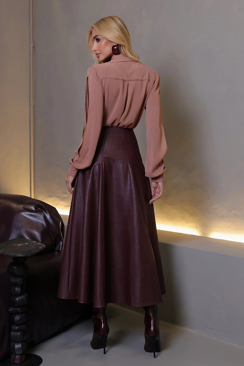 Dot Clothing - Skirt Dot Clothing Rachel Longa Faux Leather Wine - 3031VERM