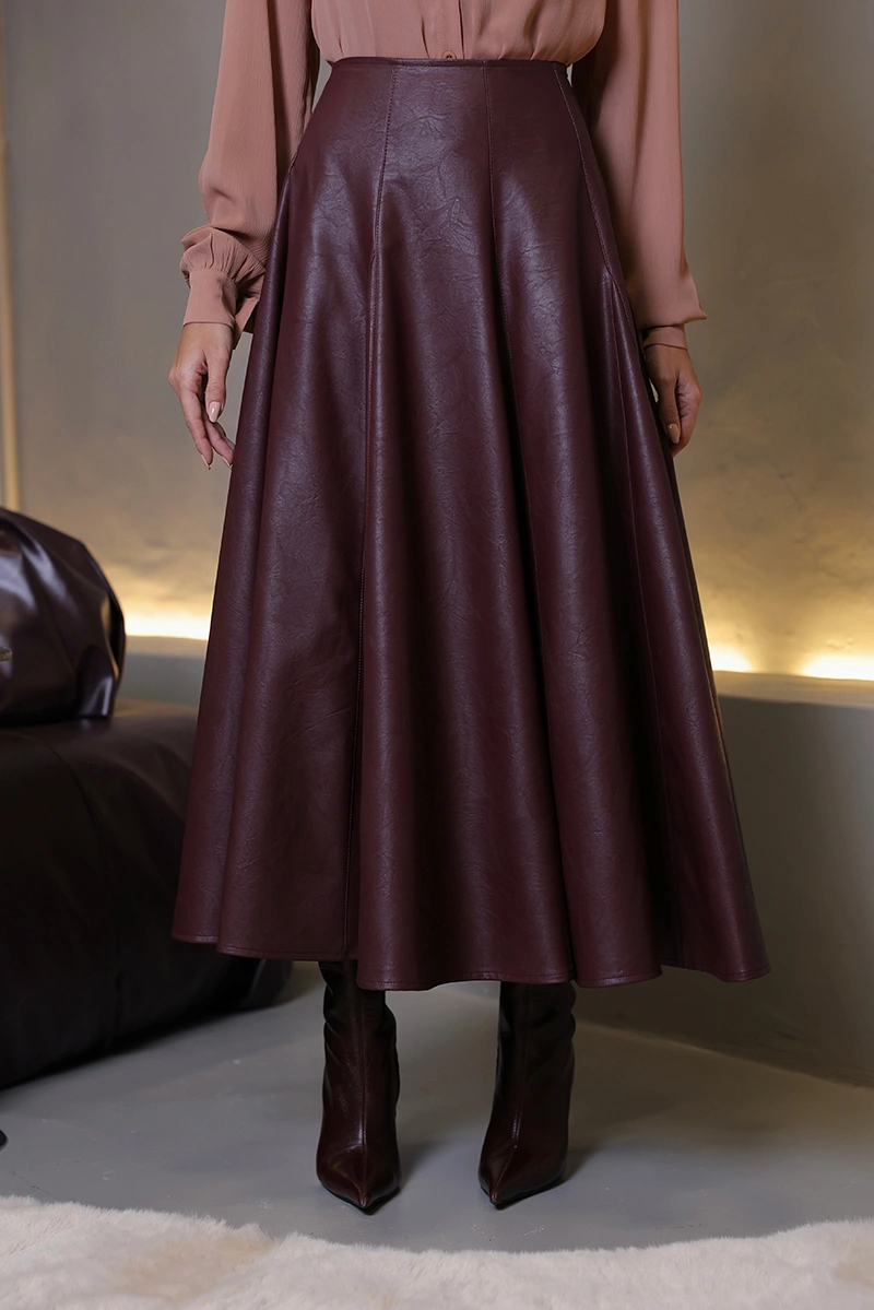 Dot Clothing - Skirt Dot Clothing Rachel Longa Faux Leather Wine - 3031VERM