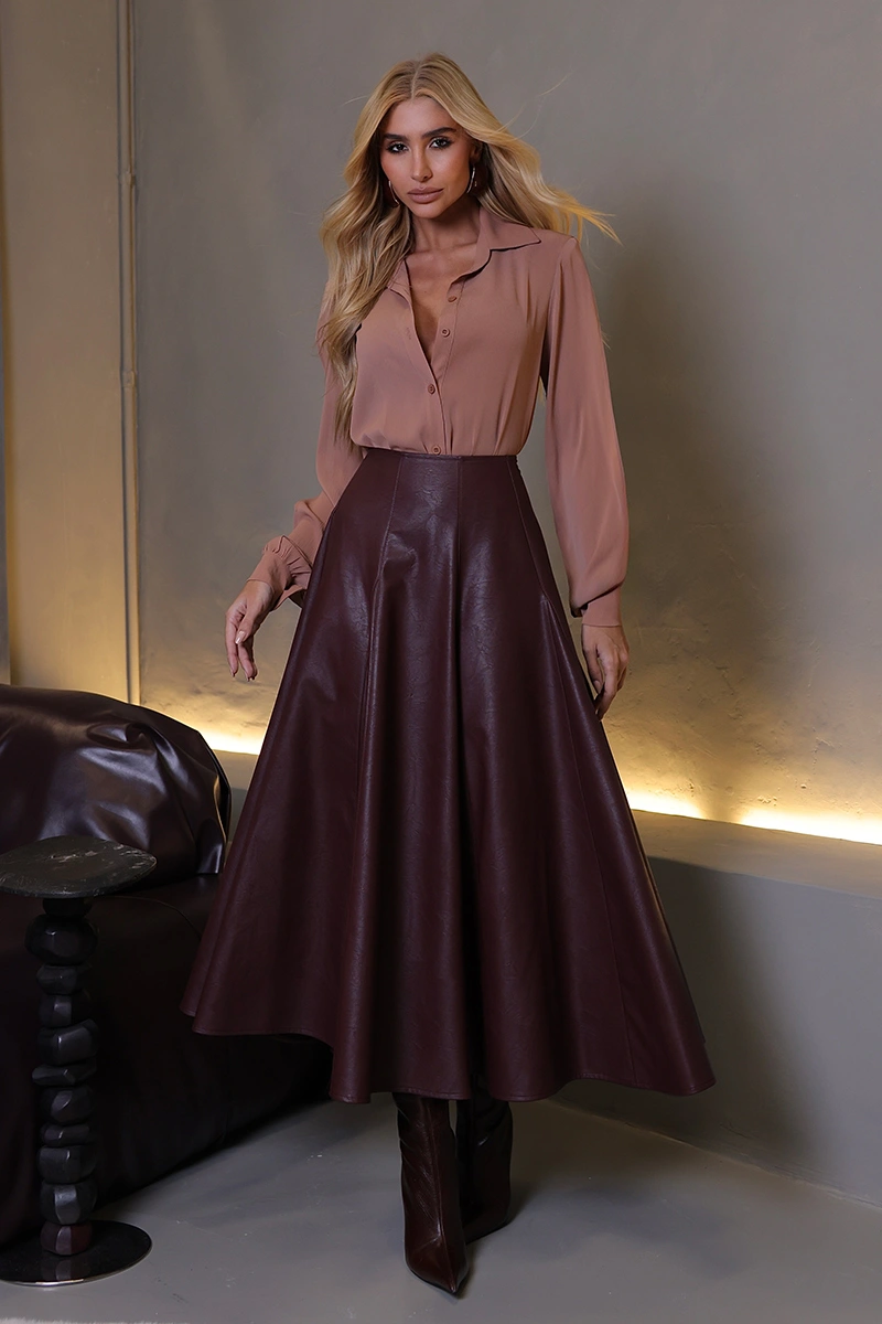 Dot Clothing - Skirt Dot Clothing Rachel Longa Faux Leather Wine - 3031VERM