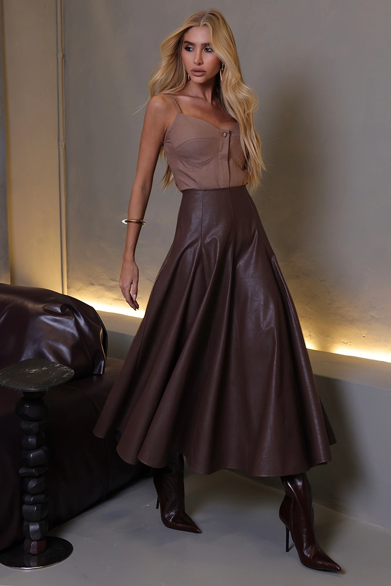 Dot Clothing - Skirt Dot Clothing Rachel Longa Leather Brown - 3031MARROM