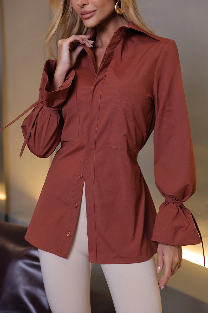 Dot Clothing - Blusa Dot Clothing Vera Manga Longa C/ Tiras Terracota - 2993MARROM