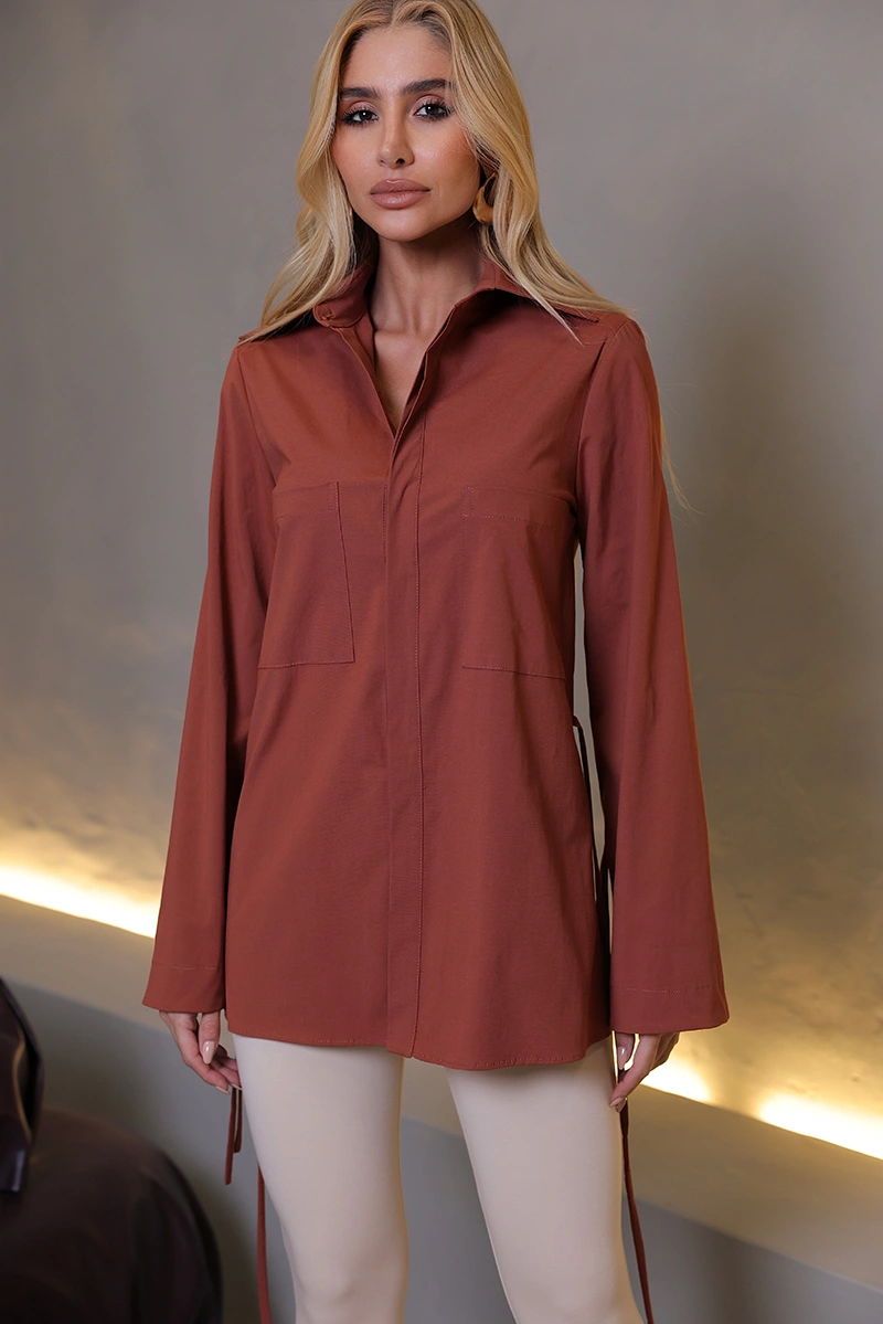 Dot Clothing - Shirt Dot Clothing Vera Long Sleeve with Straps Terracotta - 2993MARROM