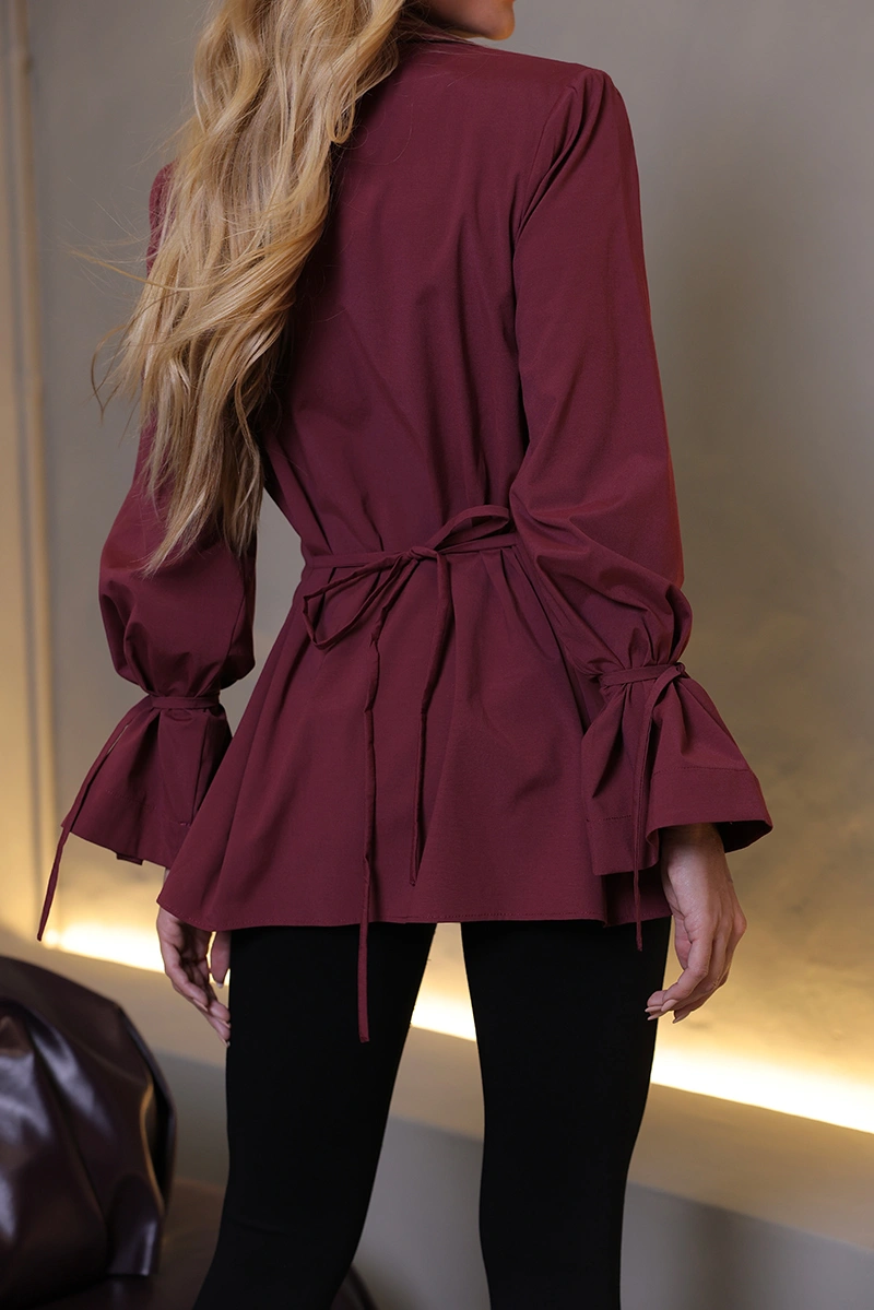 Dot Clothing - Blusa Dot Clothing Vera Manga Longa C/ Tiras Vinho - 2993VERM