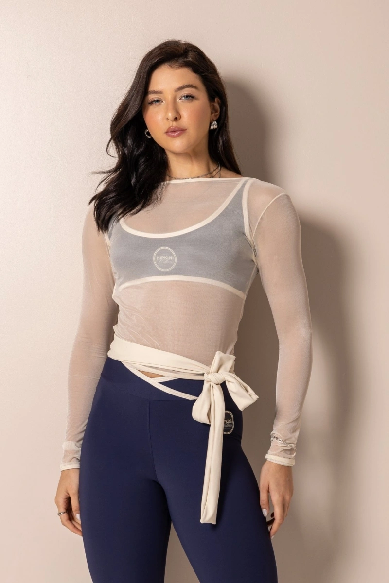 Hipkini - Blusa Fitness Club classics Off-white Transpassada - 33331816