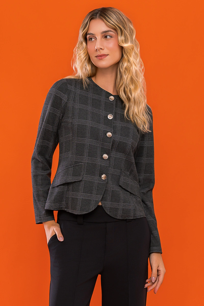 Hidrogênio - CASACO A FIO C/ LAPELA XADREZ PURGA - 20688213