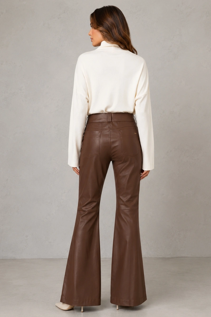 Hidrogênio - CALÇA BAILARINA C/ RECORTES PU C/ LYCRA LUCIA MARROM - 20753031