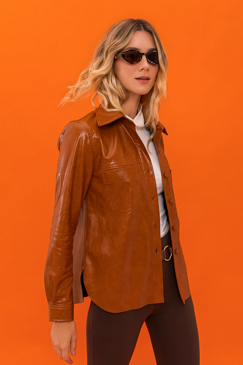 Hidrogênio - MG Long Mocha Faux Leather Shirt - 20741610