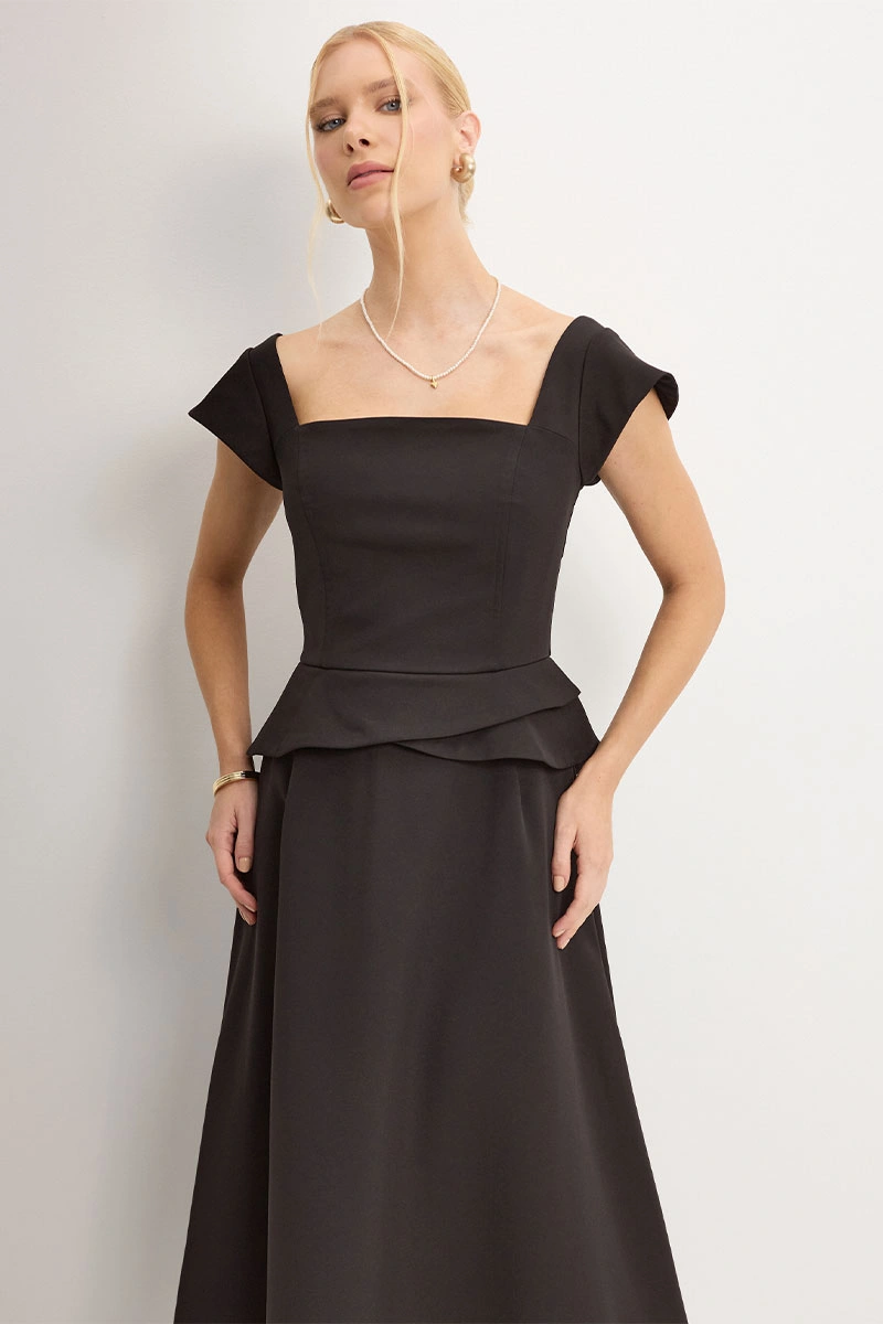 Miss Misses - Vestido Perola Midi Preto - 54781001