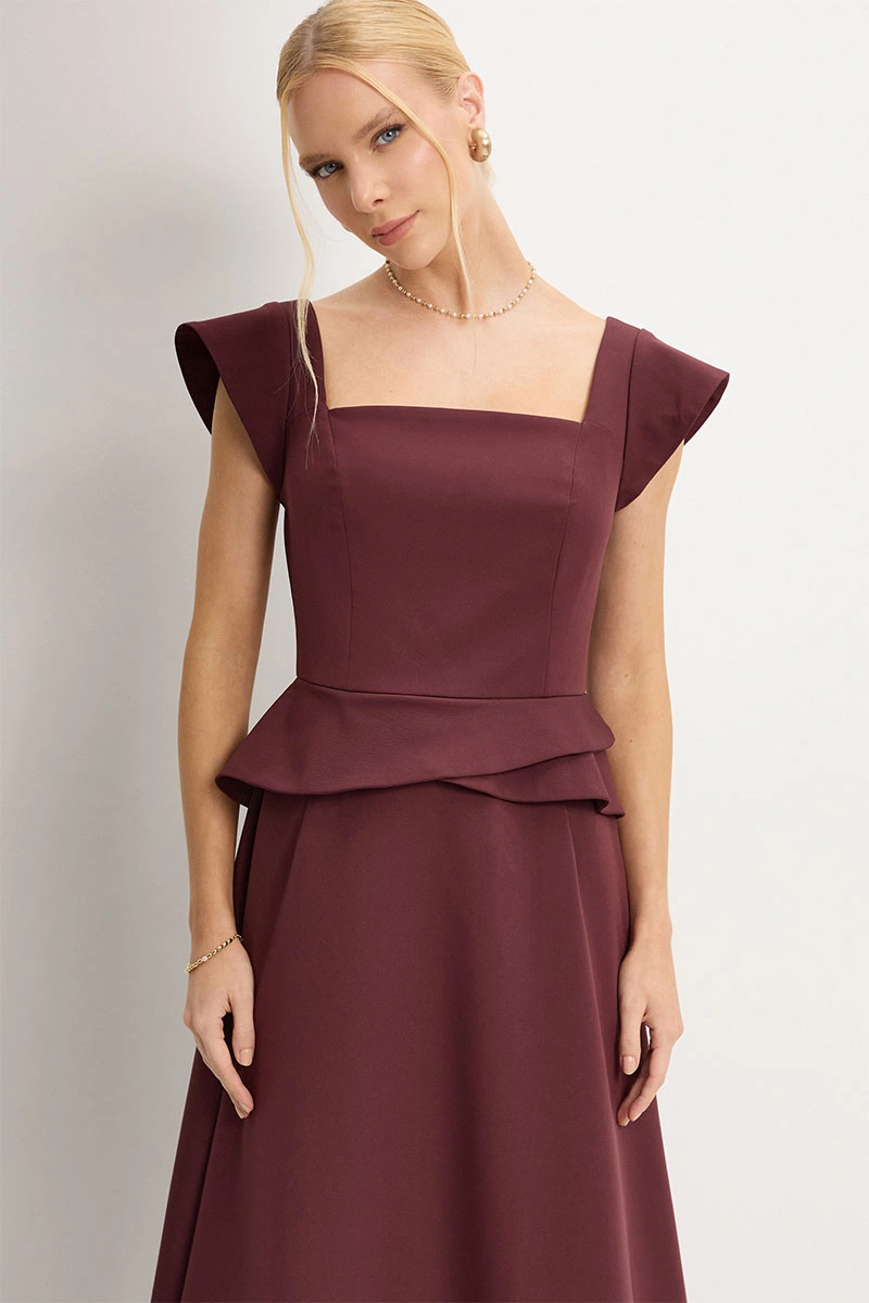 Miss Misses - Vestido Perola Midi Vinho - 54781006