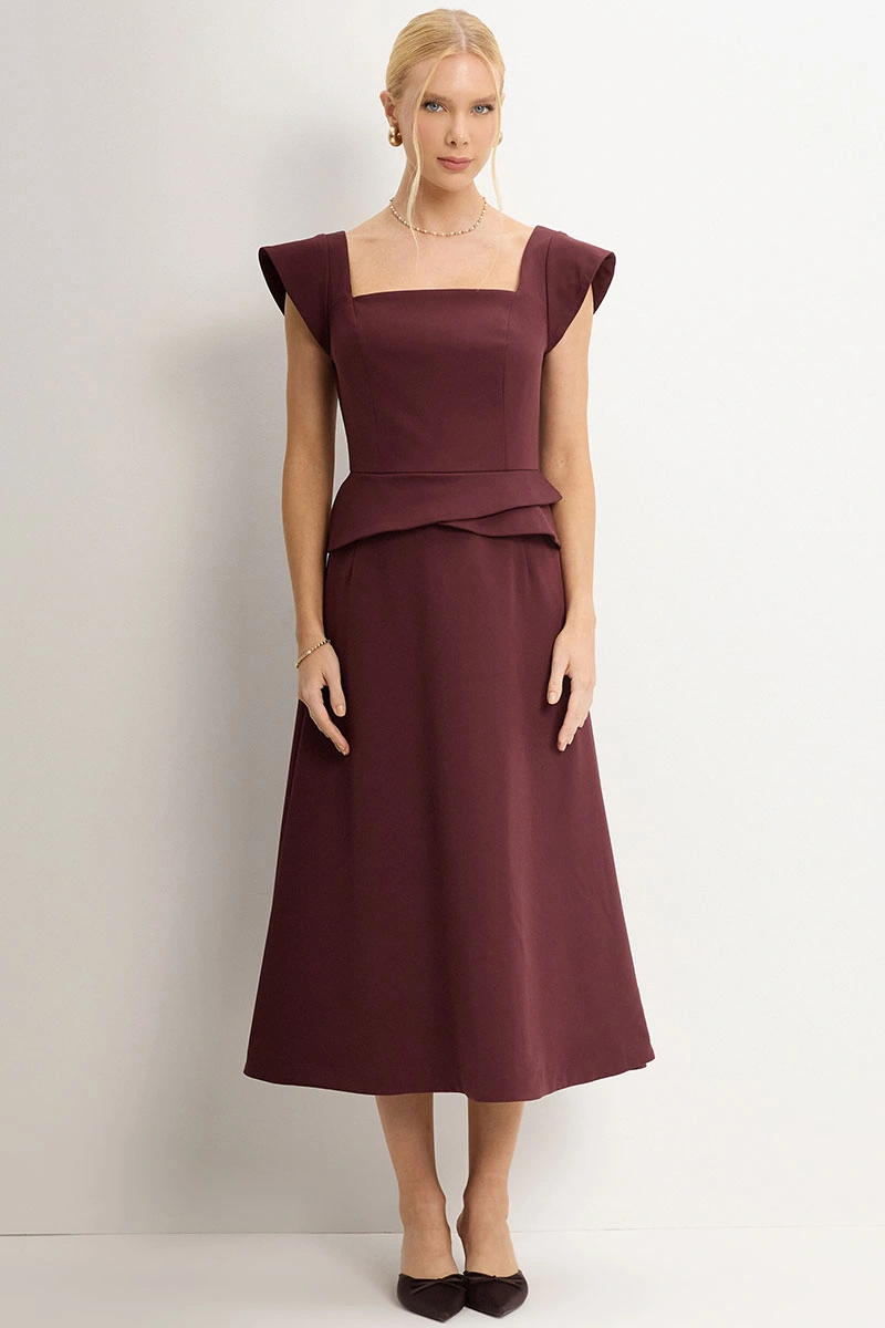 Miss Misses - Vestido Perola Midi Vinho - 54781006