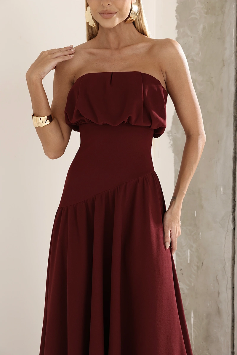 Dot Clothing - Dress Dot Clothing Vanda Longuete Asymmetrical Wine - 2936VERM