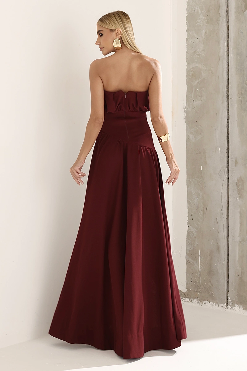 Dot Clothing - Dress Dot Clothing Vanda Longuete Asymmetrical Wine - 2936VERM