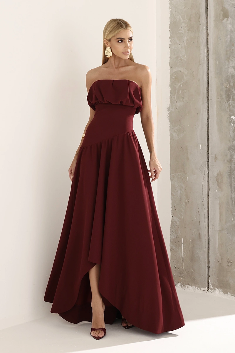 Dot Clothing - Dress Dot Clothing Vanda Longuete Asymmetrical Wine - 2936VERM