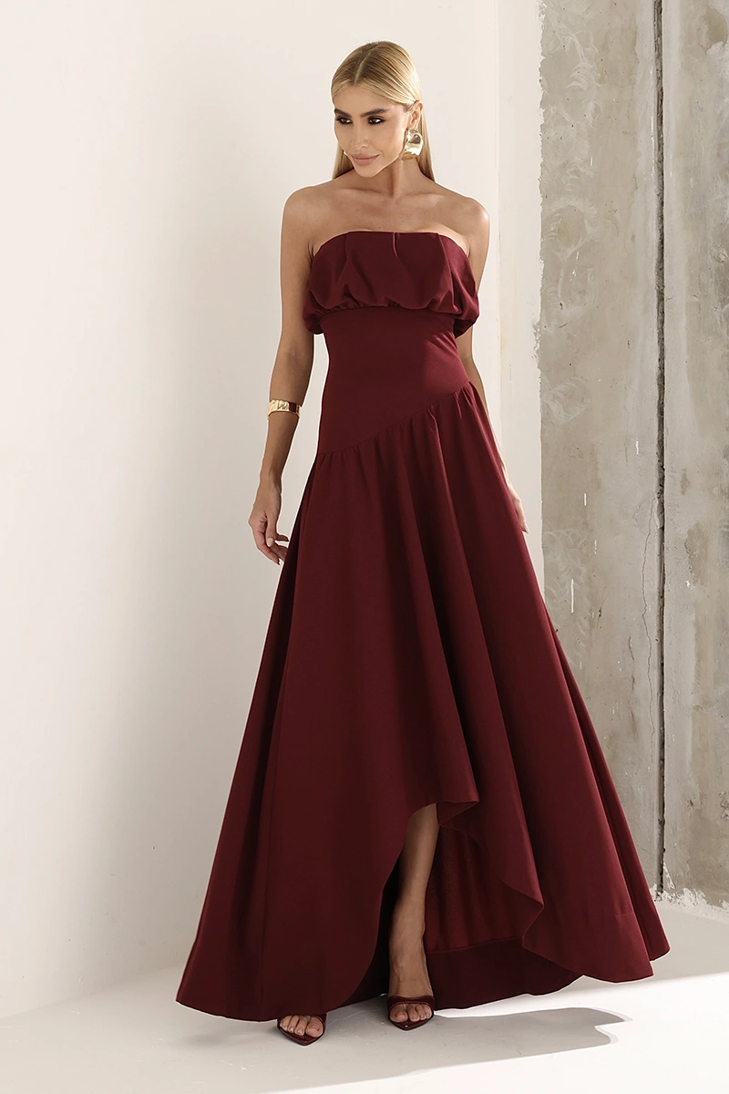 Dot Clothing - Dress Dot Clothing Vanda Longuete Asymmetrical Wine - 2936VERM