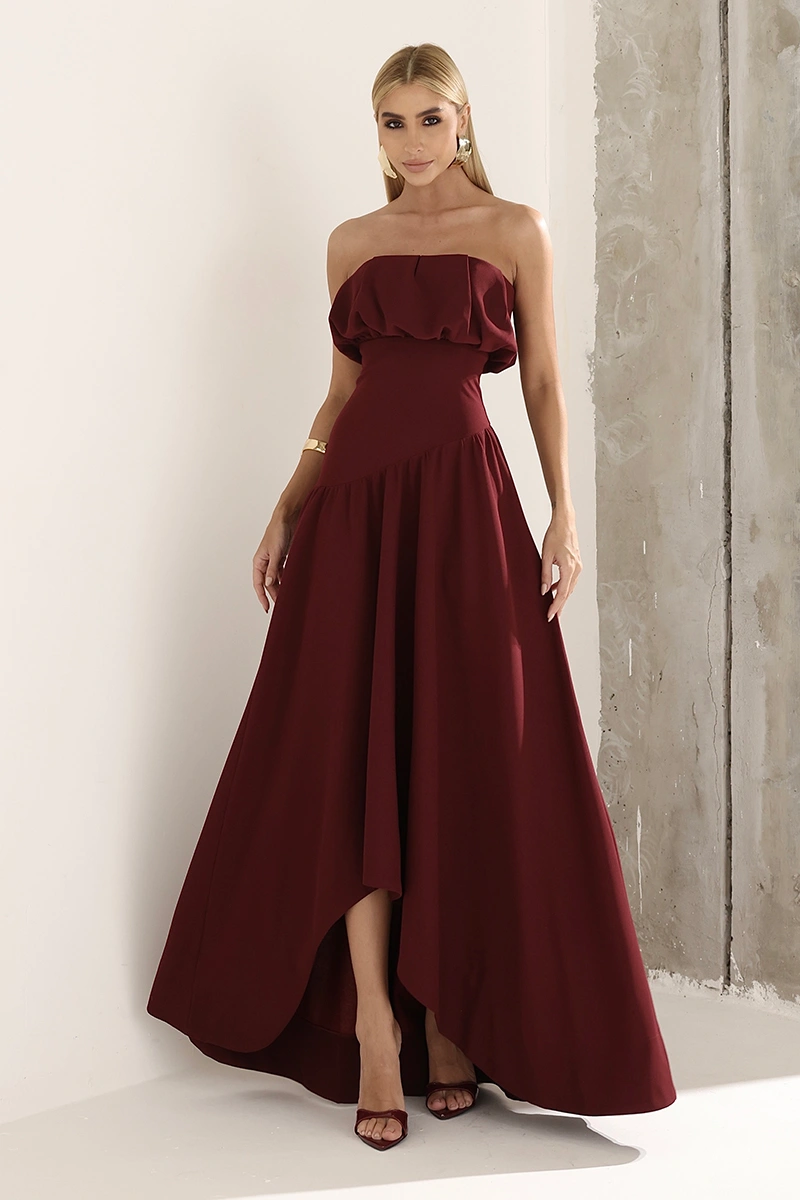 Dot Clothing - Dress Dot Clothing Vanda Longuete Asymmetrical Wine - 2936VERM