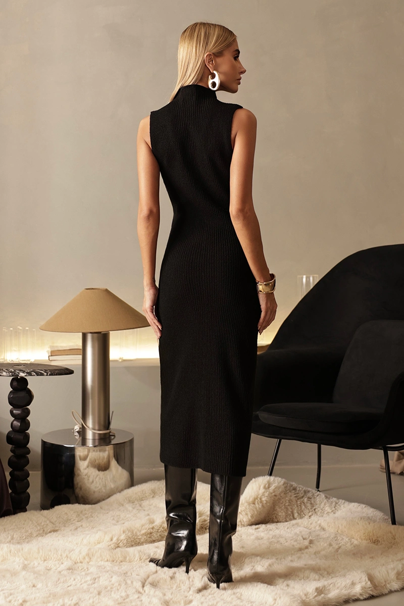 Dot Clothing - Vestido Dot Clothing Simone Longuete Tricô Preto - T198PRETO