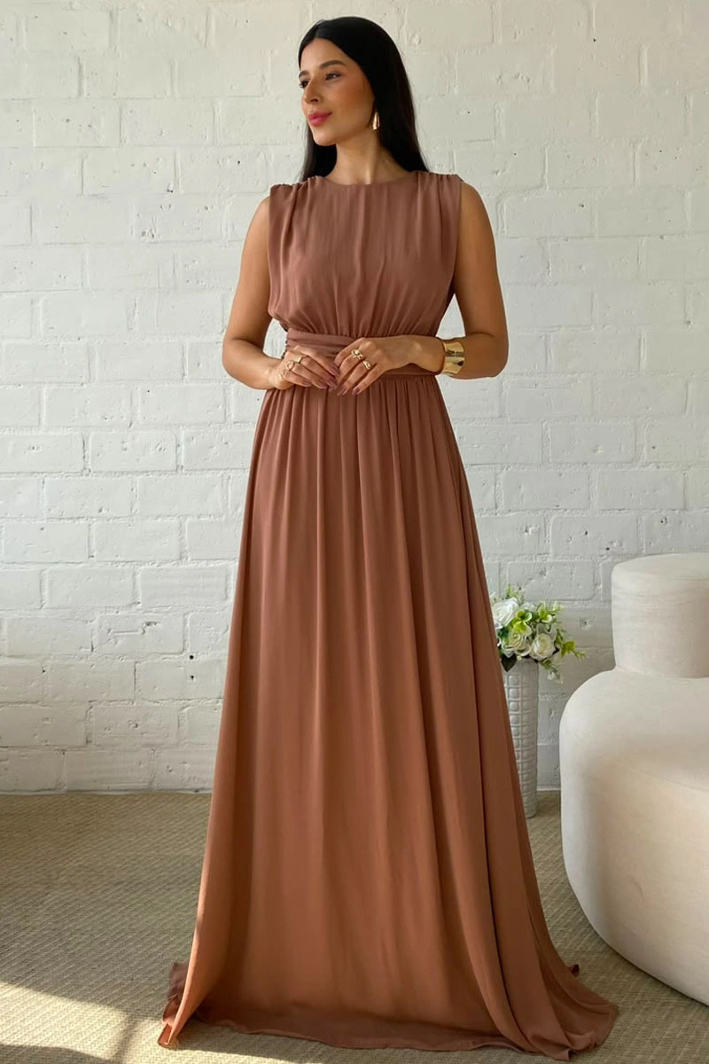 Miss Misses - Vestido Longo Esmeralda Marrom - 54783214