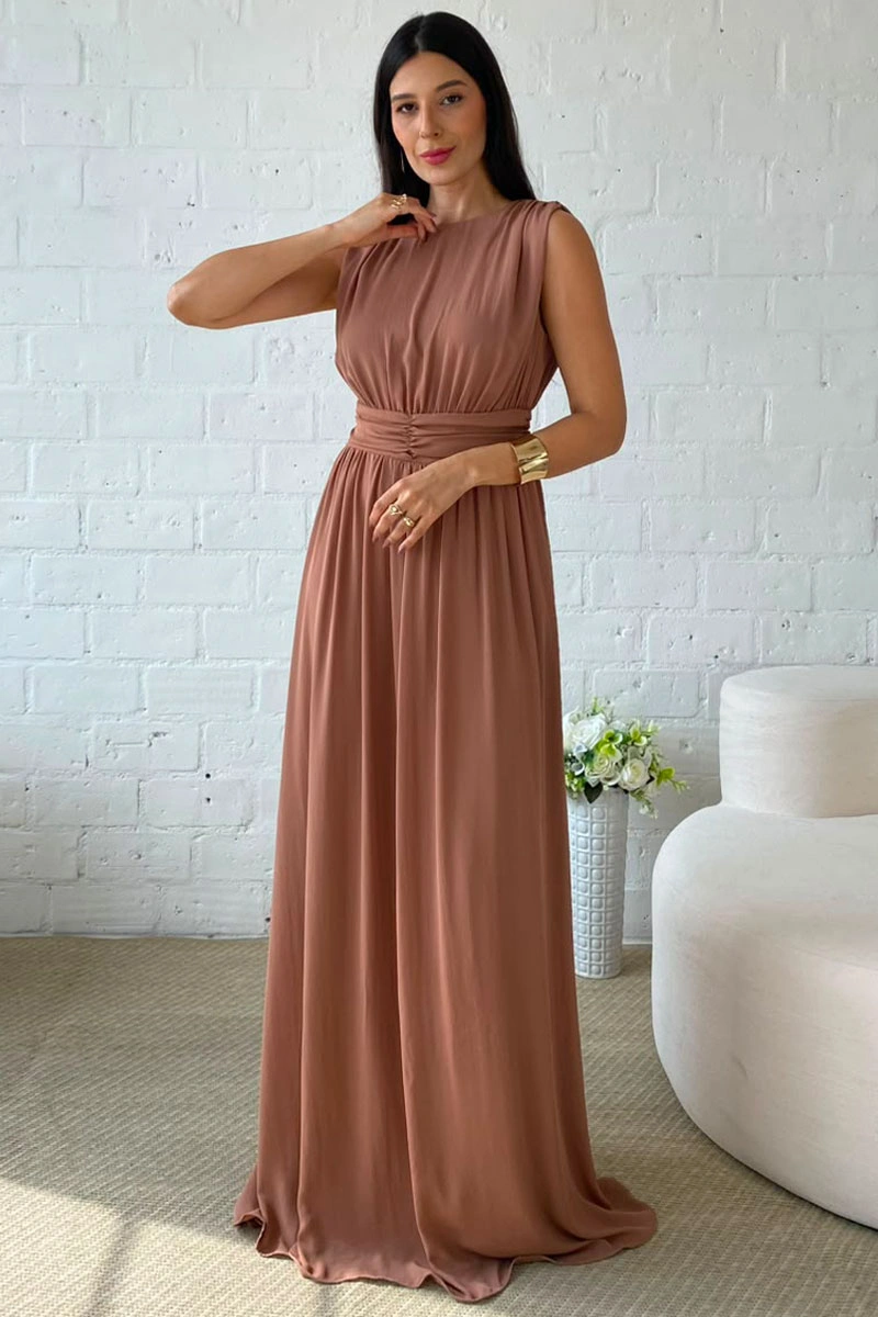 Miss Misses - Vestido Longo Esmeralda Marrom - 54783214