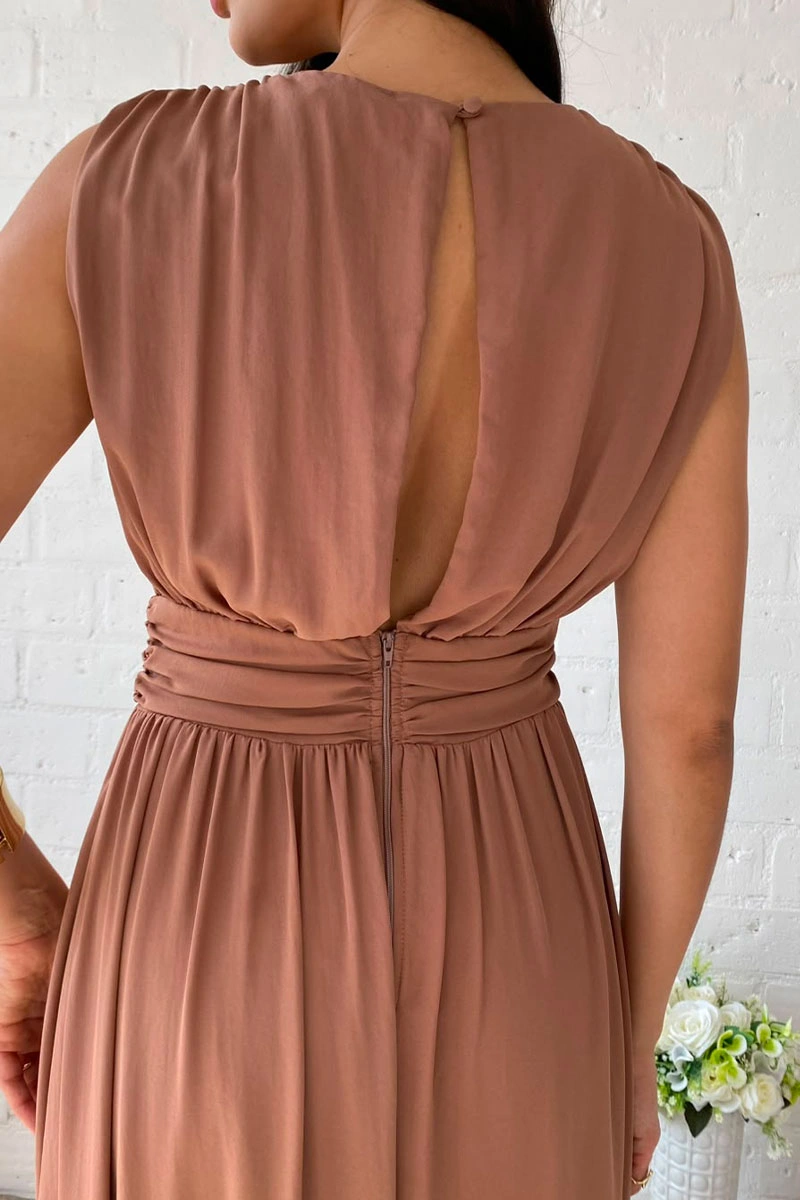 Miss Misses - Vestido Longo Esmeralda Marrom - 54783214