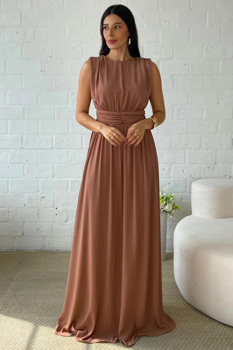 Miss Misses - Vestido Longo Esmeralda Marrom - 54783214