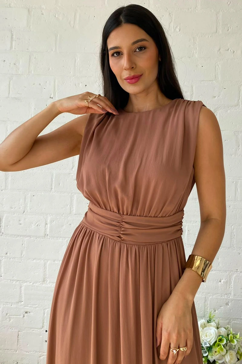 Miss Misses - Vestido Longo Esmeralda Marrom - 54783214