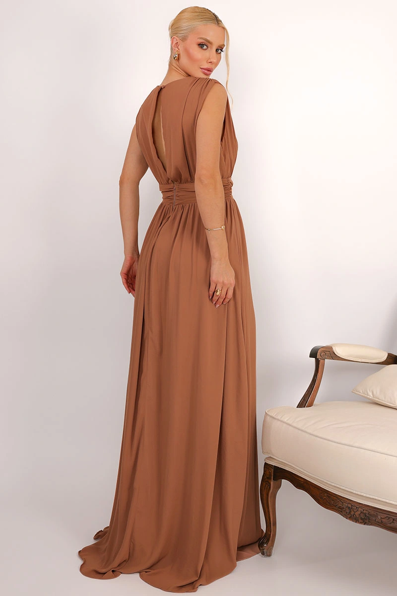 Miss Misses - Vestido Longo Esmeralda Marrom - 54783214