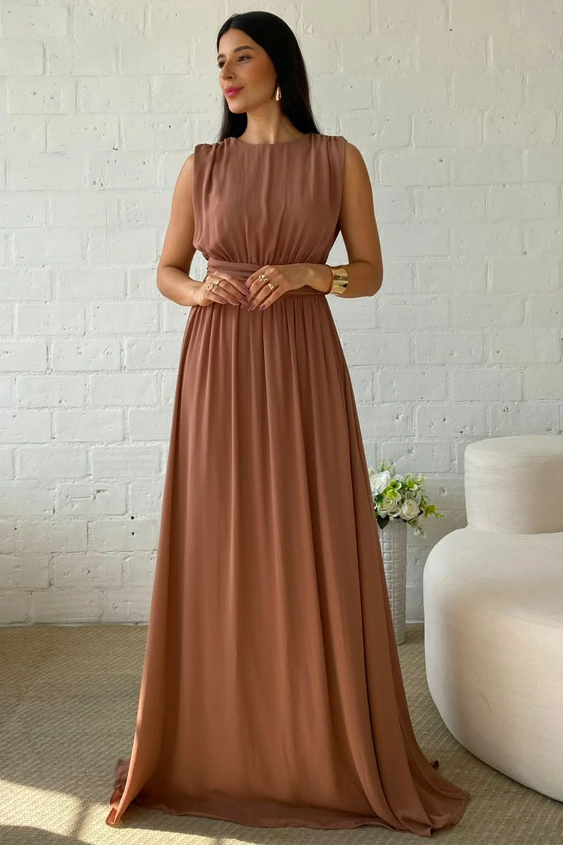 Miss Misses - Vestido Longo Esmeralda Marrom - 54783214