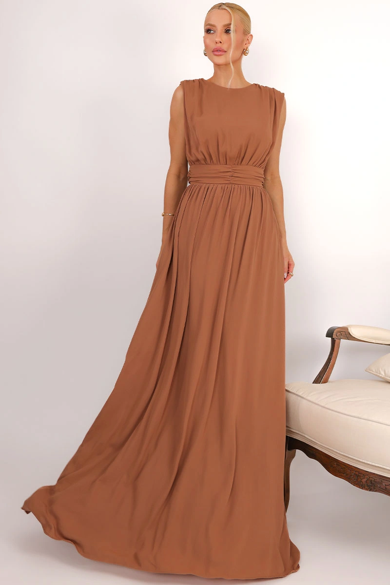 Miss Misses - Vestido Longo Esmeralda Marrom - 54783214