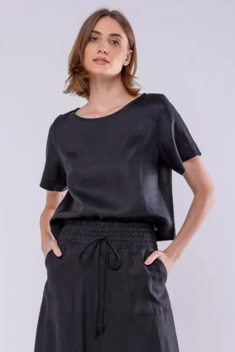 Hidrogênio - BLUSA CROPPED 100% LINHO PRETO - 19801001