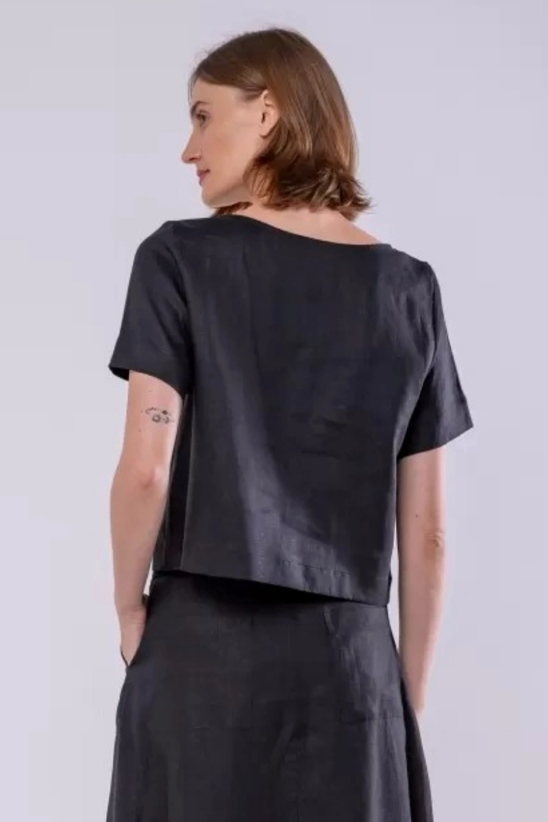 Hidrogênio - BLUSA CROPPED 100% LINHO PRETO - 19801001