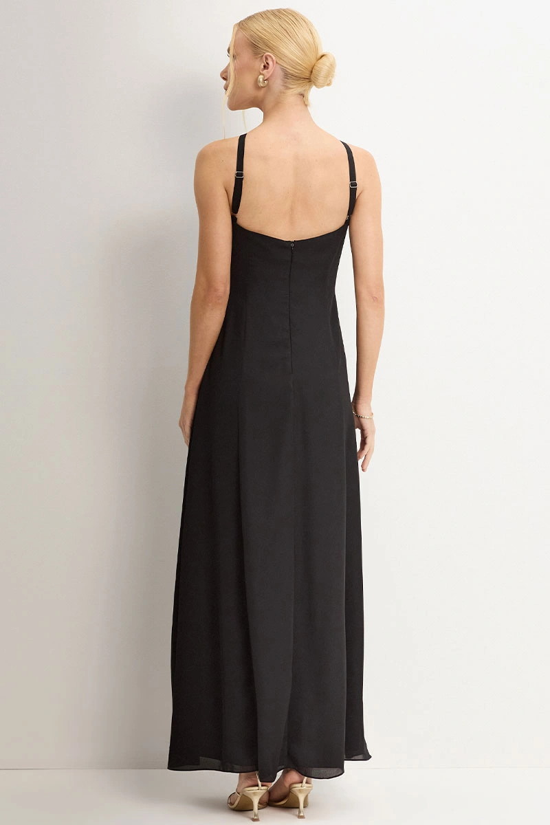 Miss Misses - Vestido Longo Adelaide Com Fenda Preto - 54784001