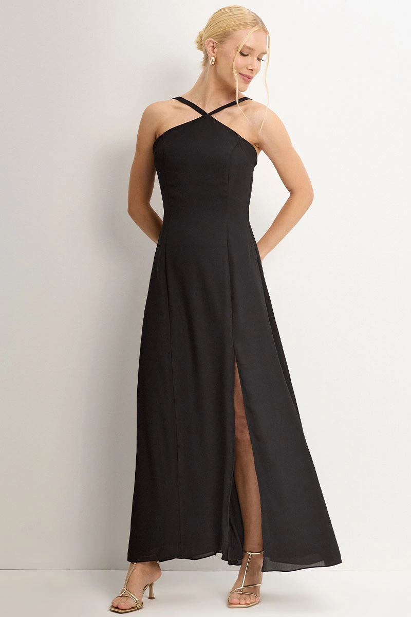 Miss Misses - Vestido Longo Adelaide Com Fenda Preto - 54784001