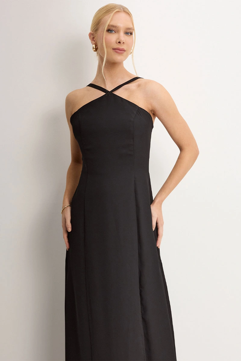 Miss Misses - Vestido Longo Adelaide Com Fenda Preto - 54784001