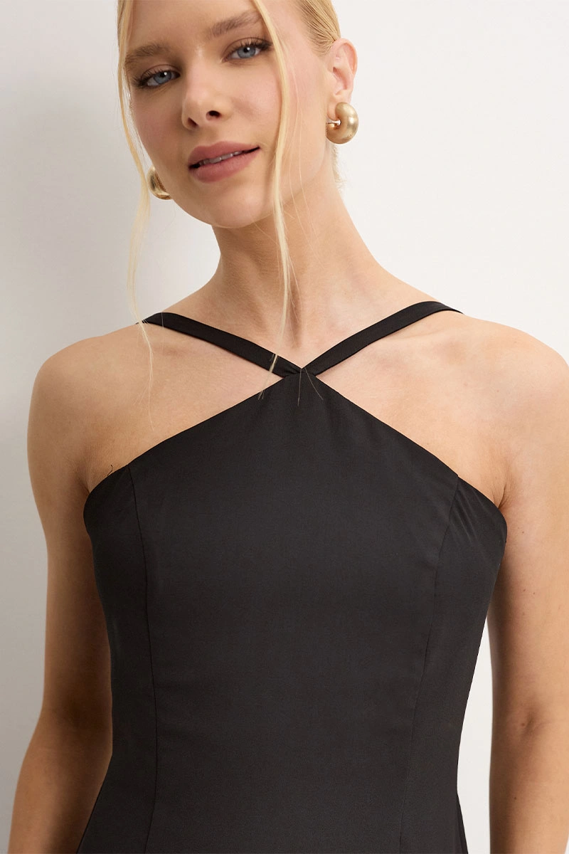 Miss Misses - Vestido Longo Adelaide Com Fenda Preto - 54784001